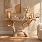 Tree Branch Console Table with Arched Driftwood Base, Rustic Live Edge Solid Wood Entryway Table