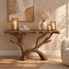 Tree Branch Console Table with Arched Driftwood Base, Rustic Live Edge Solid Wood Entryway Table