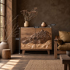 Mountain Peak Carved Storage Cabinet with Two Doors, Solid Wood Sideboard Buffet on Tapered Legs