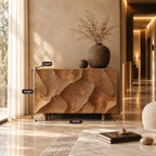 Topographic Carved Sideboard with Two Doors, Solid Wood Storage Cabinet and Buffet for Living Room