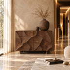 Topographic Carved Sideboard with Two Doors, Solid Wood Storage Cabinet and Buffet for Living Room