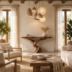 Sculptural Console Table with Tree Trunk Pedestal Base, Organic Live Edge Entryway Table