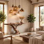 Sculptural Console Table with Tree Trunk Pedestal Base, Organic Live Edge Entryway Table