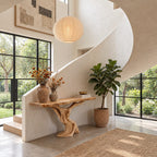 Sculptural Console Table with Tree Trunk Pedestal Base, Organic Live Edge Entryway Table