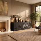Organic Contour Sideboard with Three Wave Relief Doors, Narrow Wood Entryway Hallway Cabinet