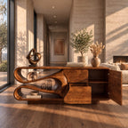 Sculptural Sideboard Credenza with Flowing Looped Open End, Stacked Drawers and Door Cabinet