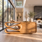 Sculptural Sideboard Credenza with Flowing Looped Open End, Stacked Drawers and Door Cabinet