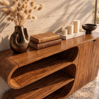 Modern Sideboard Buffet with Stacked Rounded Open Display Compartments and Two Door Cabinet