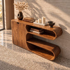 Modern Sideboard Buffet with Stacked Rounded Open Display Compartments and Two Door Cabinet