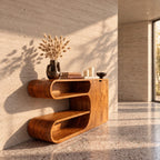Modern Sideboard Buffet with Stacked Rounded Open Display Compartments and Two Door Cabinet
