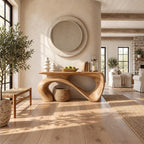 Wave Console Table with Flowing Ribbon Base, Sculptural Solid Wood Entryway Table