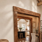 Rustic Wooden Beam Doorway Frame with Chunky Posts and Overhanging Header, Rough Sawn Entryway Trim