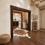 Rustic Wooden Beam Doorway Frame with Chunky Posts and Overhanging Header, Rough Sawn Entryway Trim