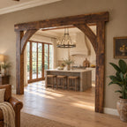 Wooden Arch Doorway Frame with Curved Corner Braces, Rustic Beam Archway for Kitchen Entry