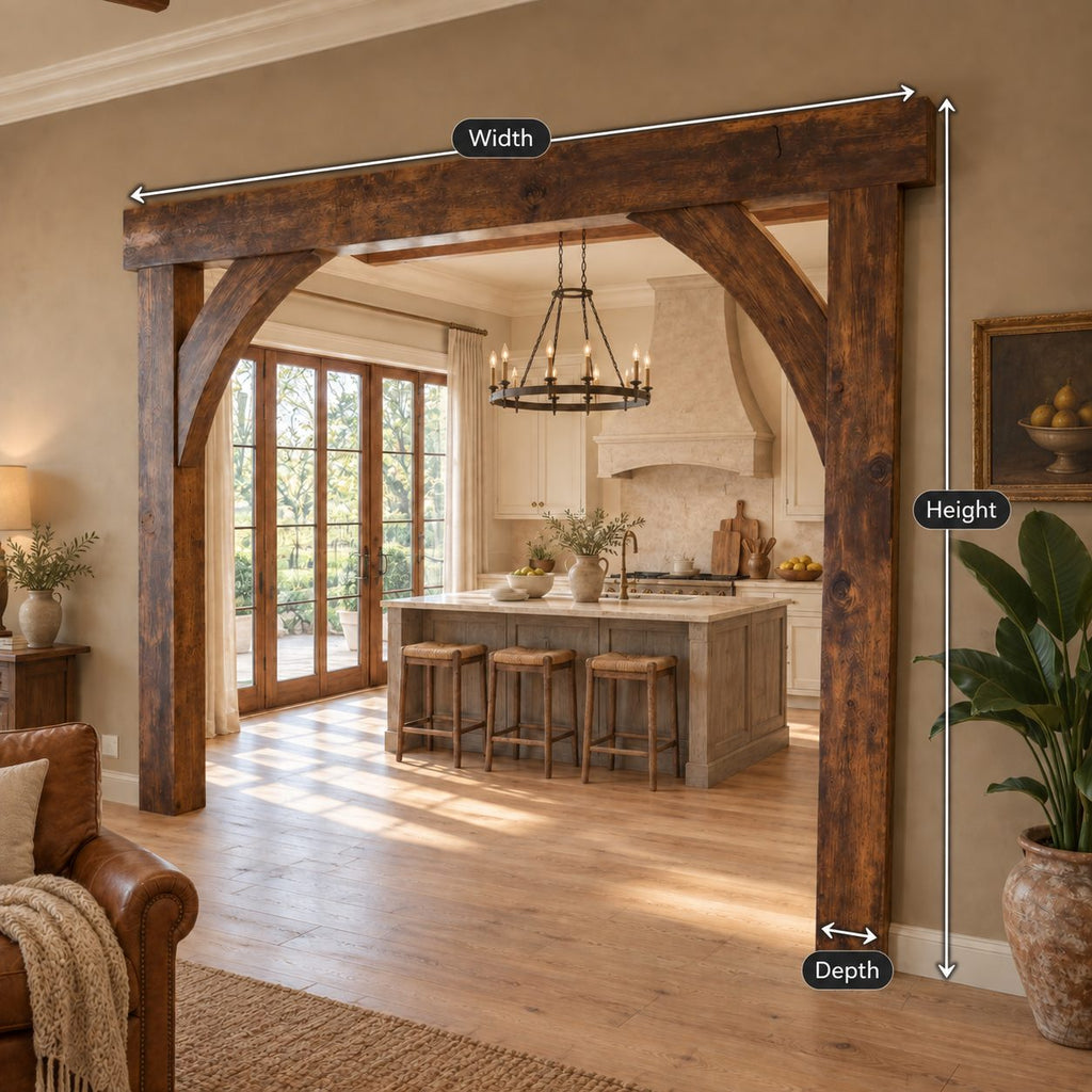 Wooden Arch Doorway Frame with Curved Corner Braces, Rustic Beam Archway for Kitchen Entry