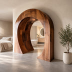 Sculptural Wooden Arch with Thick Curved Band, Freestanding Archway Room Divider