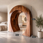 Sculptural Wooden Arch with Thick Curved Band, Freestanding Archway Room Divider