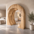Sculptural Wooden Arch with Thick Curved Band, Freestanding Archway Room Divider