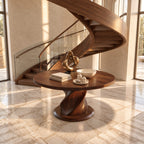 Round Foyer Table with Twisted Spiral Pedestal Base, Solid Wood Entryway Center Table for Hallway