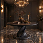 Round Foyer Table with Twisted Spiral Pedestal Base, Solid Wood Entryway Center Table for Hallway