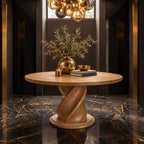Round Foyer Table with Twisted Spiral Pedestal Base, Solid Wood Entryway Center Table for Hallway