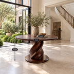 Round Foyer Table with Twisted Spiral Pedestal Base, Solid Wood Entryway Center Table for Hallway