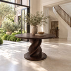 Round Foyer Table with Twisted Spiral Pedestal Base, Solid Wood Entryway Center Table for Hallway
