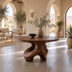 Organic Freeform Foyer Table with Sculpted Wood Base, Round Entryway Center Table for Living Room