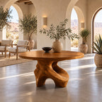 Organic Freeform Foyer Table with Sculpted Wood Base, Round Entryway Center Table for Living Room