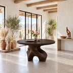 Organic Freeform Foyer Table with Sculpted Wood Base, Round Entryway Center Table for Living Room