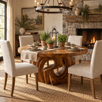 Round Entry Table with Carved Interlocking Ring Base, Chunky Solid Wood Foyer and Hallway Table