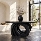 Round Entry Table with Carved Interlocking Ring Base, Chunky Solid Wood Foyer and Hallway Table