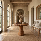 Live Edge Foyer Table with Tapered Trunk Pedestal, Rustic Round Solid Wood Entryway Accent Table