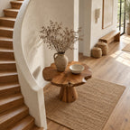 Live Edge Foyer Table with Tapered Trunk Pedestal, Rustic Round Solid Wood Entryway Accent Table