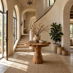 Live Edge Foyer Table with Tapered Trunk Pedestal, Rustic Round Solid Wood Entryway Accent Table