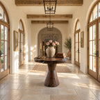 Live Edge Foyer Table with Tapered Trunk Pedestal, Rustic Round Solid Wood Entryway Accent Table