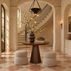 Round Pedestal Entryway Table with Faceted Tapered Base, Minimalist Solid Wood Foyer Hallway Table