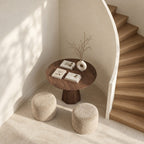 Round Pedestal Entryway Table with Faceted Tapered Base, Minimalist Solid Wood Foyer Hallway Table