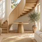 Round Pedestal Entryway Table with Faceted Tapered Base, Minimalist Solid Wood Foyer Hallway Table