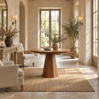 Round Pedestal Entryway Table with Faceted Tapered Base, Minimalist Solid Wood Foyer Hallway Table