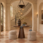 Round Pedestal Entryway Table with Faceted Tapered Base, Minimalist Solid Wood Foyer Hallway Table