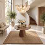 Round Foyer Table with Fluted Cone Pedestal, Reeded Solid Wood Entryway Table for Hallway and Stairs