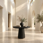 Round Foyer Table with Fluted Cone Pedestal, Reeded Solid Wood Entryway Table for Hallway and Stairs