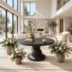 Round Center Table with Spiral Hourglass Pedestal, Sculptural Solid Wood Foyer Table for Hallway