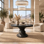 Round Center Table with Spiral Hourglass Pedestal, Sculptural Solid Wood Foyer Table for Hallway