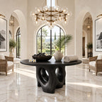 Organic Pierced Base Round Foyer Center Table, Large Sculptural Solid Wood Entryway Table
