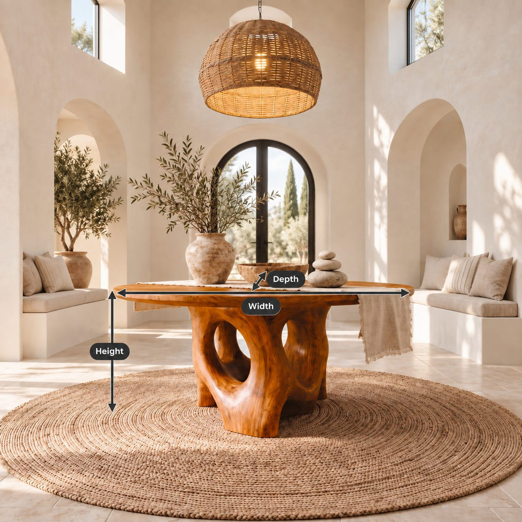Organic Pierced Base Round Foyer Center Table, Large Sculptural Solid Wood Entryway Table
