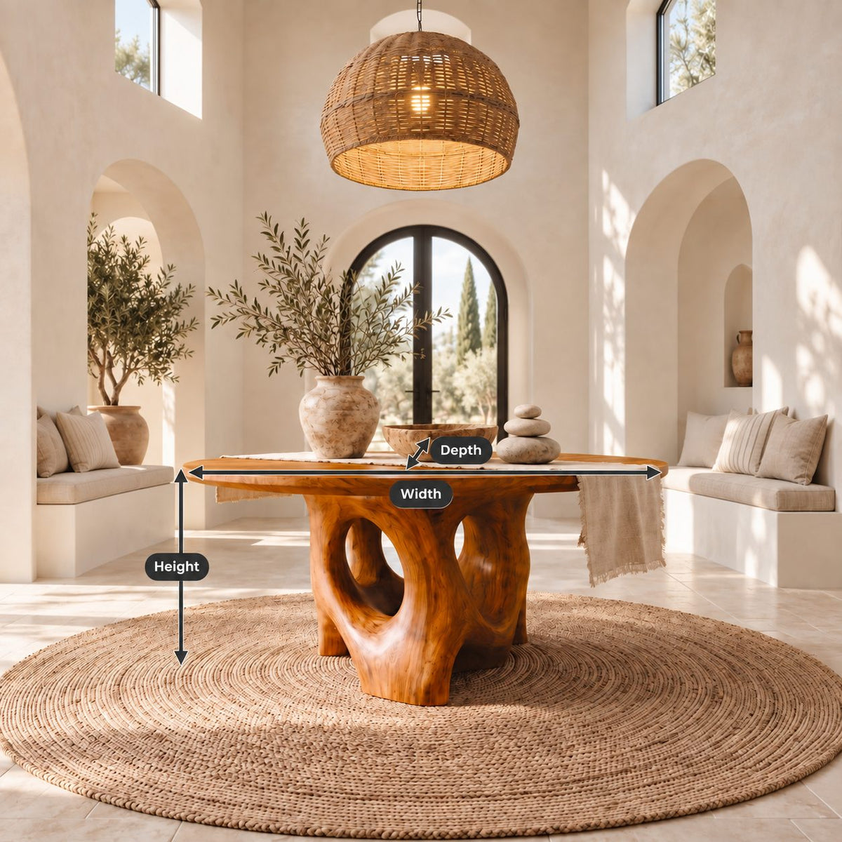 Organic Pierced Base Round Foyer Center Table, Large Sculptural Solid Wood Entryway Table
