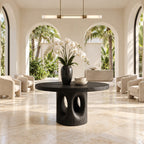 Round Foyer Center Table with Pierced Stump Pedestal, Large Solid Wood Entryway Table for Grand Hall