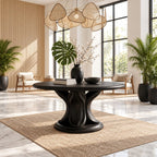 Round Entry Table with Carved Tulip Petal Pedestal on Plinth, Large Solid Wood Foyer Center Table
